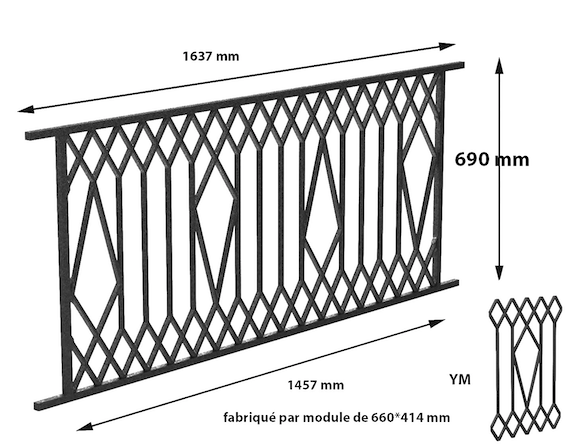 garde-corps, grille de balcon, balcon de croisés pour terrasse de jardin, immeuble, maison en fonte moulée et en fer forgé_loiselet-YZ