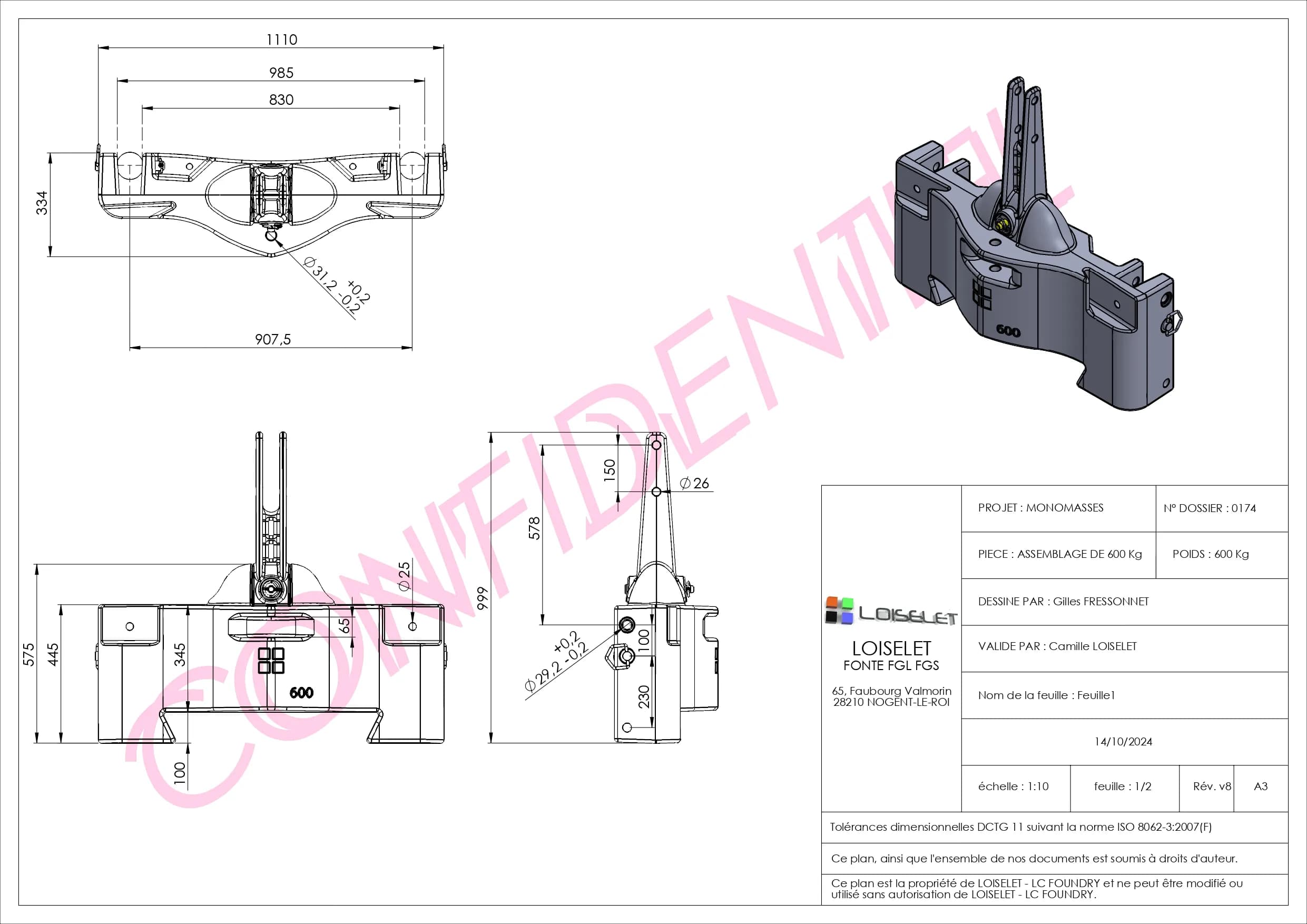 Plan d'assemblage - 600 kg